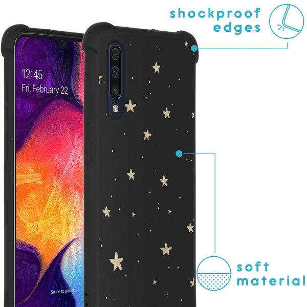 imoshion Design hoesje met koord Samsung Galaxy A50 - Sterren - Zwart / Goud