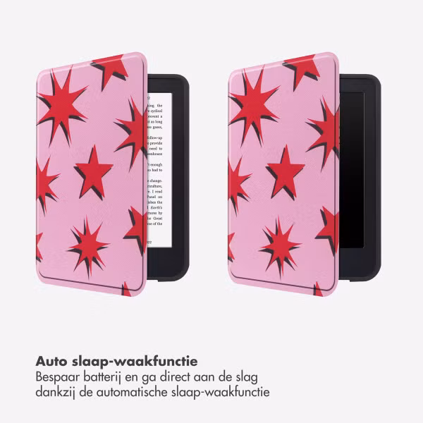 Selencia Vivid Bookcase Kobo Clara Colour / Clara BW - Stars Rubine Red Light Pink