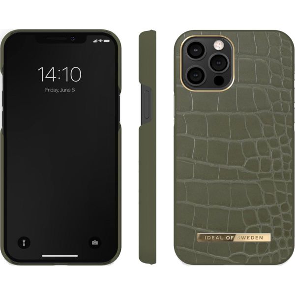 iDeal of Sweden Atelier Backcover iPhone  12 (Pro) - Khaki Croco