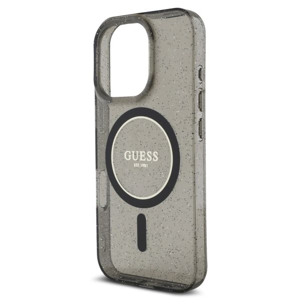 Guess MagSafe IML Glitter Case met beads strap Apple iPhone 16 Pro Max - Zwart