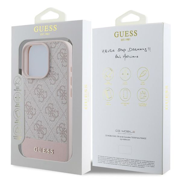 Guess Bottom Stripe 4G Backcover iPhone 16 Pro - Roze