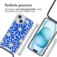 imoshion Design hoesje met koord Apple iPhone 15 - Cobalt Blue Flowers Connect