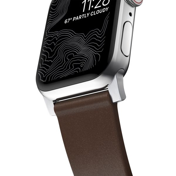 Nomad Modern Band van leder Apple Watch Series 1 t/m 10 / SE / Ultra (2) (44/45/46/49 mm) - Bruin/Zilver