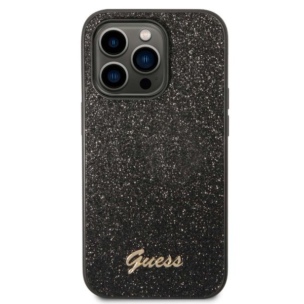 Guess Glitter Flakes Backcover iPhone 14 Pro Max - Zwart