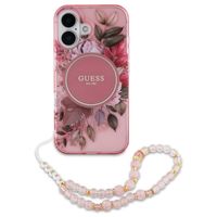 Guess MagSafe IML Flowers Case met beads strap iPhone 16 - Pink