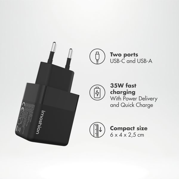 imoshion Wall Charger - Oplader - USB-C + USB-A - Power Delivery en Quick Charge - 35W - Zwart