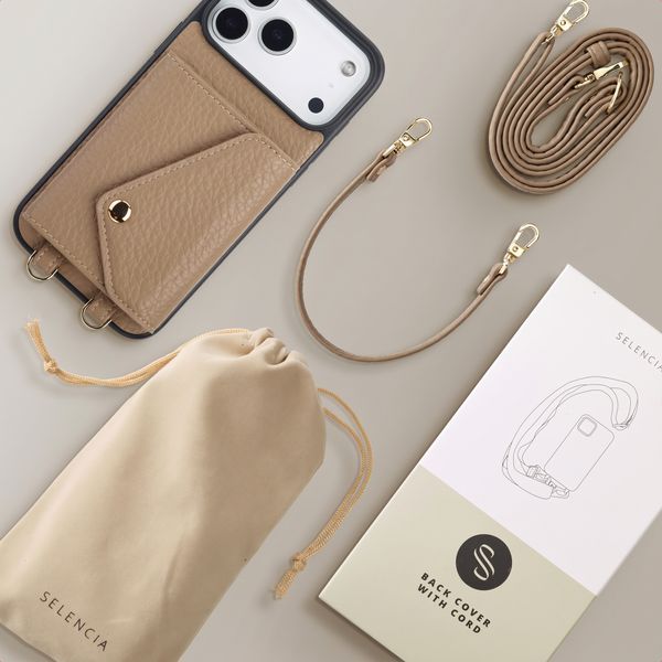 Selencia Sera Phone Case with Cord and Envelope Card Holder Apple iPhone 18 Pro Max / 17 Pro Max - Taupe