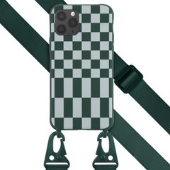 Selencia Siliconen design hoesje met afneembaar koord iPhone 11 Pro - Irregular Check Green