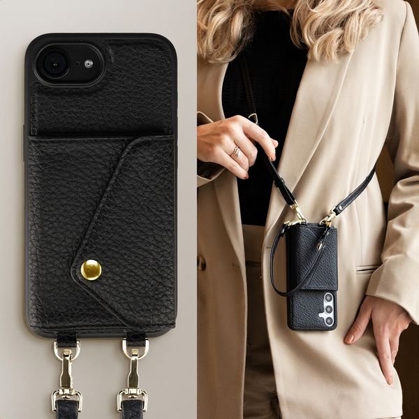Selencia Sera Phone Case with Cord and Envelope Card Holder Apple iPhone 17e / 16e - Black