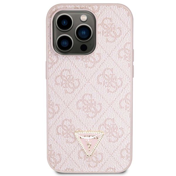 Guess 4G Logo Triangle Strass Backcover iPhone 15 Pro - Roze