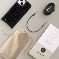 Selencia Nova Croco Phone Case with Cord and Card Holder Apple iPhone 15 - Black