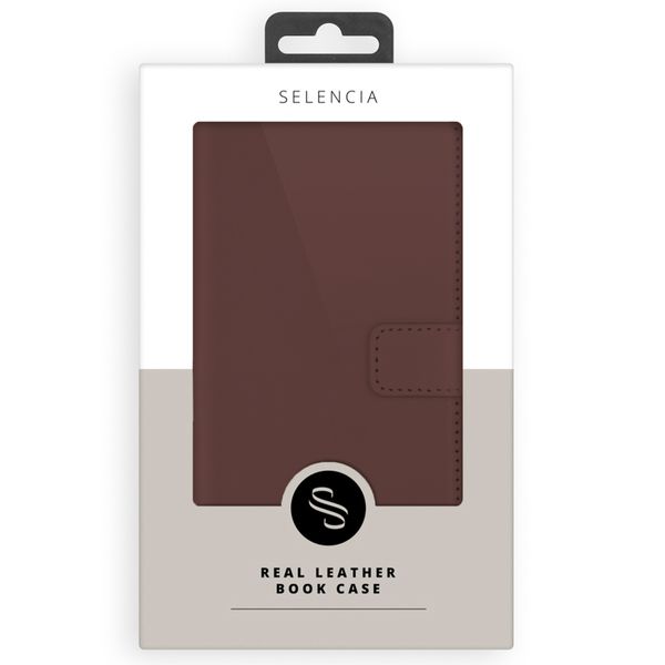 Selencia Echt Leren Bookcase Samsung Galaxy S25 FE - Donkerbruin