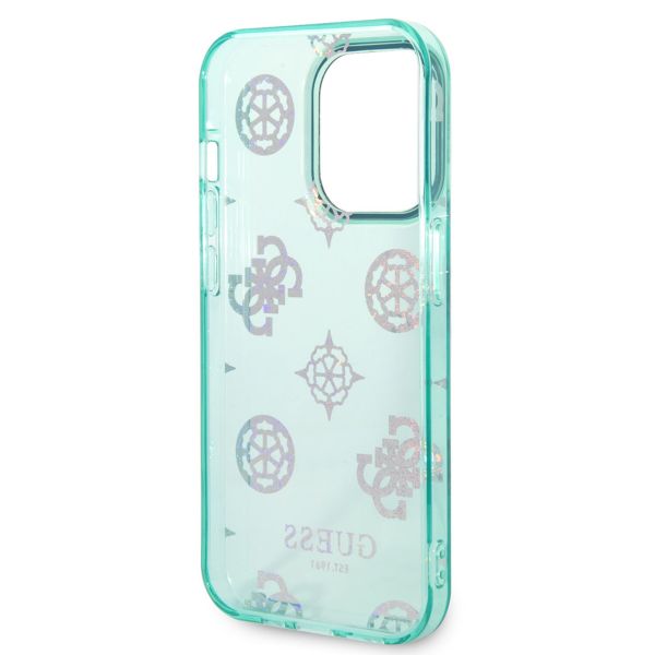 Guess Peony Glitter Backcover iPhone 14 Pro - Turquoise