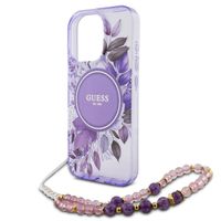 Guess MagSafe IML Flowers Case met beads strap Apple iPhone 16 Pro Max - Purple