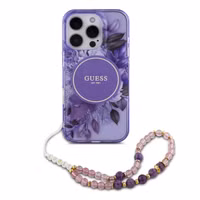 Guess MagSafe IML Flowers Case met beads strap Apple iPhone 15 Pro Max - Purple