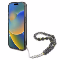 Guess MagSafe IML Flowers Case met beads strap Apple iPhone 15 Pro Max - Zwart