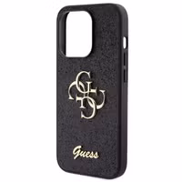 Guess 4G Metal Logo Glitter Backcover Apple iPhone 15 Pro - Zwart