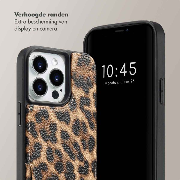 Selencia Nova Backcover met koord en pashouder iPhone 14 Pro - Leopard