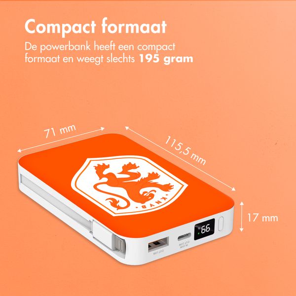 Powerbank 10.000 mAh met geïntegreerde kabels - Quick Charge en Power Delivery - Oranje Leeuwin