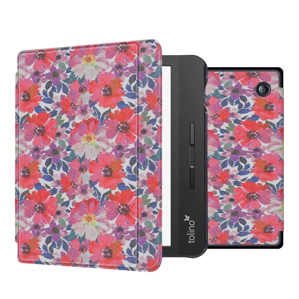 imoshion Design Slim Hard Case Sleepcover met stand Tolino Vision 5 - Flower Watercolor