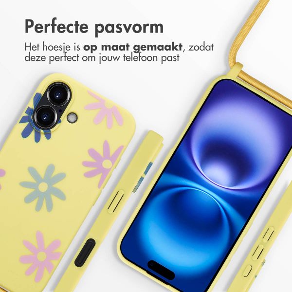 imoshion Siliconen design hoesje met koord iPhone 16 - Yellow Flower Distance