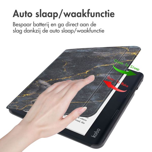 imoshion Design Slim Hard Case Sleepcover met stand Kobo Libra 2 / Tolino Vision 6 - Black Marble