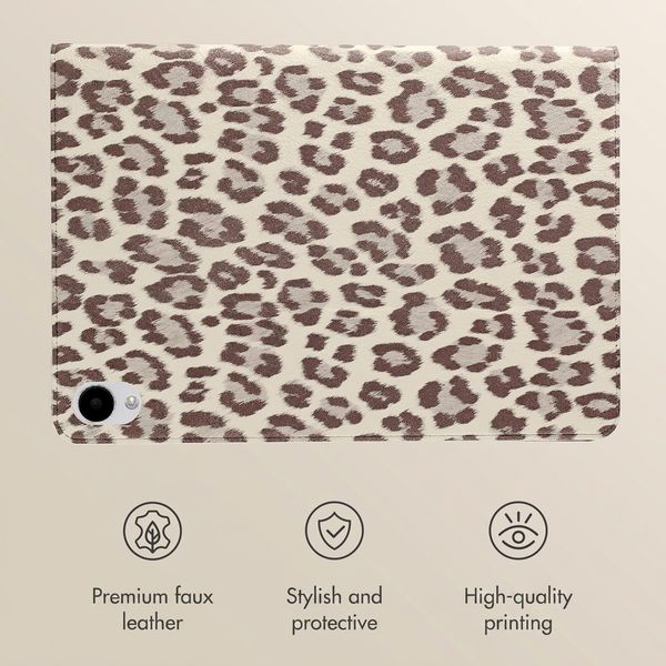 Selencia Sabi Bookcase with Leopard Print Samsung Galaxy Tab S11 - Soft Ivory