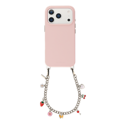 Selencia Rivièra MagSafe Backcover met afneembare haakjes voor de Apple iPhone 17 Pro Max - Sorbet Pink + Chain Charm - Silver