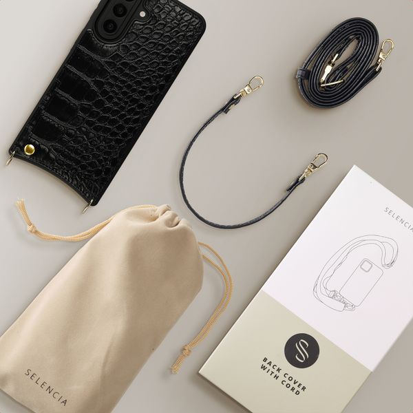 Selencia Nova Croco Telefoonhoes met Koord en Pashouder Samsung Galaxy A57 (5G) - Zwart