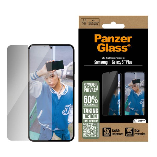 PanzerGlass Privacy Ultra-Wide Fit Anti-Bacterial Screenprotector incl. applicator Samsung Galaxy S25 Plus