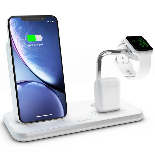 Zens Aluminium Dual Wireless Charger + Dock + Watch - 4 in 1 draadloze oplader - 10 Watt - Wit