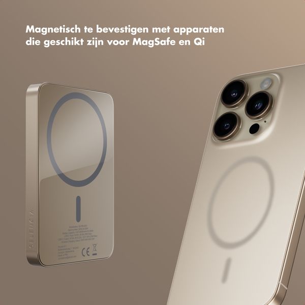 Selencia Vivid Powerbank 5.000 mAh - Draadloze Powerbank - MagSafe en Qi - Desert Gold / Country Moo'd