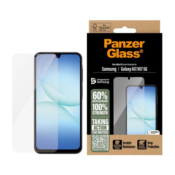 PanzerGlass Ultra-Wide Fit Anti-Bacterial Screenprotector incl. applicator Samsung Galaxy A17 (5G)