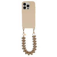 Selencia Rivièra MagSafe Backcover met afneembare haakjes voor de Apple iPhone 15 Pro - Milky Latte + Lova Polskoord - Mocha Brown