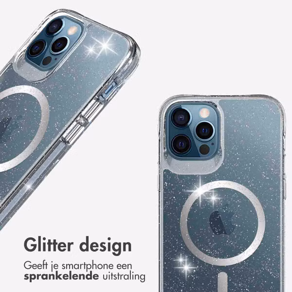 imoshion Clear Glitter Backcover met MagSafe Apple iPhone 12 (Pro) - Zilver