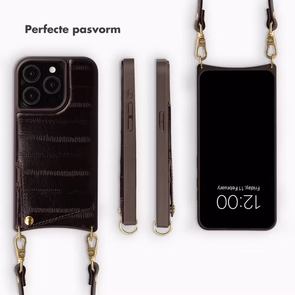 Selencia Nova Real Leather Backcover met Koord en Pashouder Apple iPhone 15 Pro - Dark Chocolate
