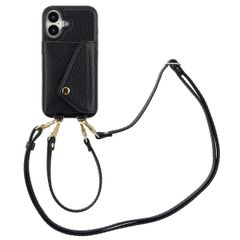 Selencia Sera Phone Case with Cord and Envelope Card Holder Apple iPhone 16 - Black