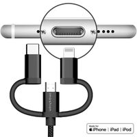 imoshion 3-in-1 kabel - Lightning, USB-C en Micro-USB kabel - Gevlochten textiel - 1,5 meter - Zwart