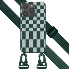 Selencia Siliconen design hoesje met afneembaar koord iPhone 14 Pro - Irregular Check Green