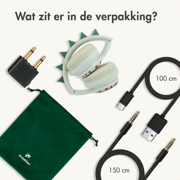 imoshion Draadloze Kinderkoptelefoon Dino - Decibelbegrenzer - Met AUX kabel - Brown / Orange