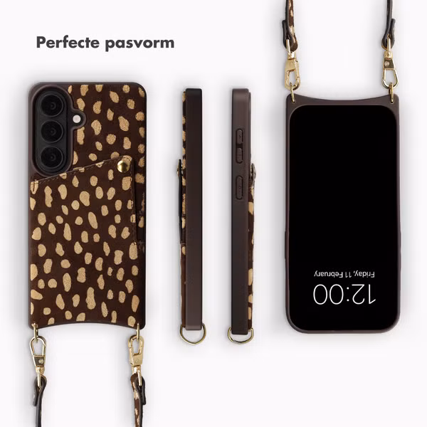 Selencia Nova Real Leather Backcover met Koord en Pashouder Samsung Galaxy S25 - Fawn Chic