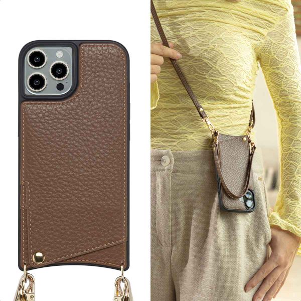 Selencia Nova Phone Case with Cord and Card Holder Apple iPhone 15 Pro - Mocha Brown