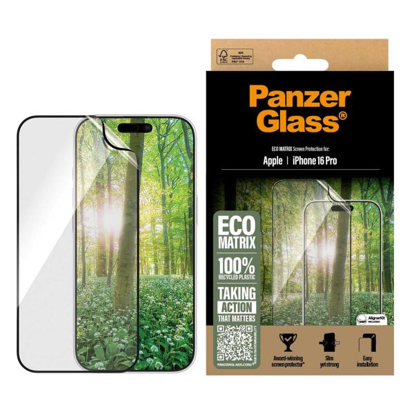 PanzerGlass Matrix Recycled Ultra-Wide Fit Anti-Bacterial Screenprotector incl. applicator Apple iPhone 16 Pro