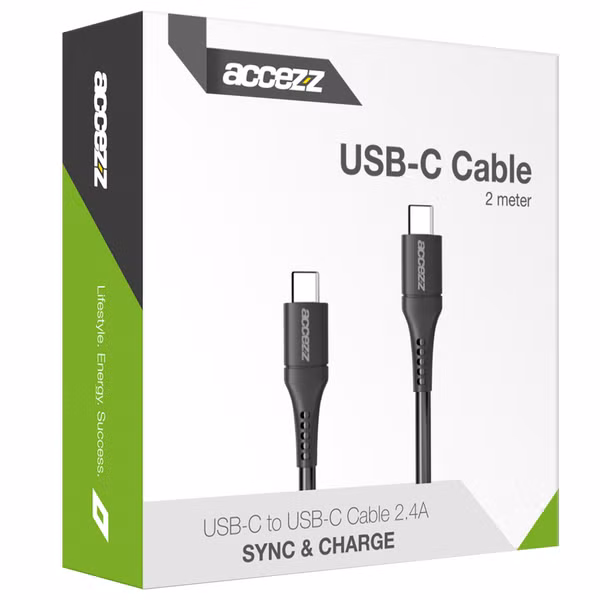 Accezz USB-C naar USB-C kabel - 2 meter - Zwart