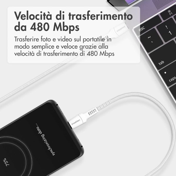 imoshion Lightning naar USB-C kabel - Non-MFi - Gevlochten textiel - 1 meter - Wit