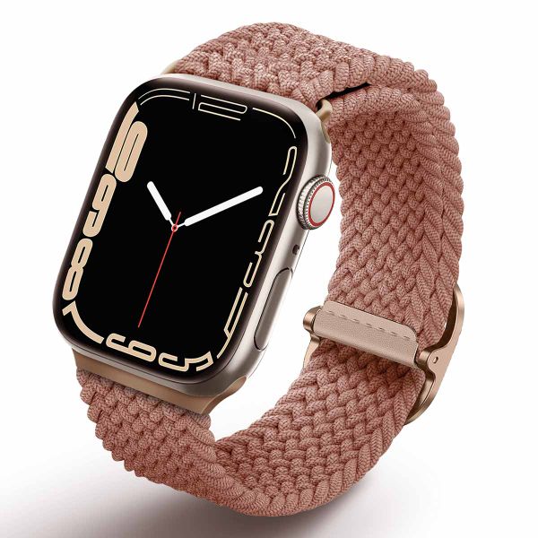 Uniq Aspen Braided bandje Apple Watch Series 1 t/m 9 / SE (38/40/41 mm) | Series 10 (42 mm) - Grapefruit Pink