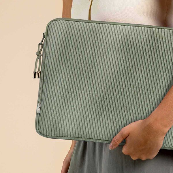 Selencia Corduroy Laptop hoes 15-16 inch - Laptopsleeve - Pistache Cream