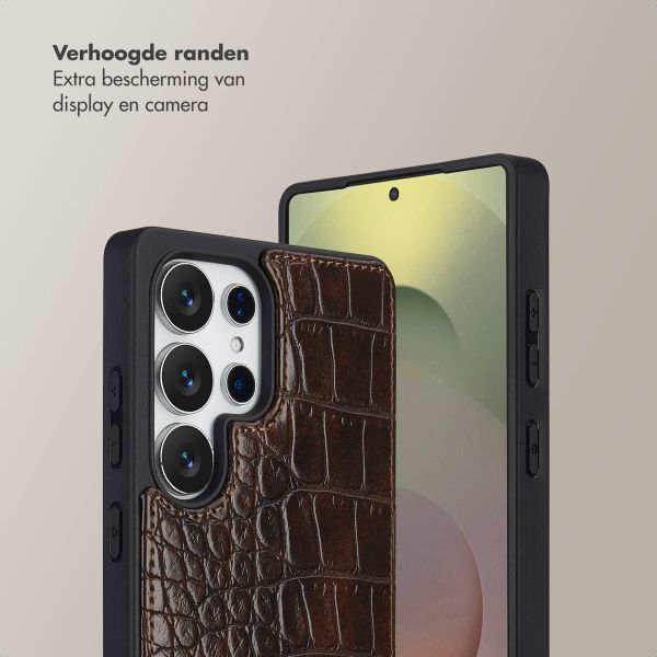 Selencia Nova Croco Telefoonhoes met Koord en Pashouder Samsung Galaxy S25 Ultra - Choco Brown