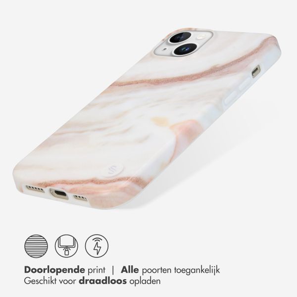 Selencia Aurora Fashion Backcover iPhone 15 Plus - Duurzaam hoesje - 100% gerecycled - Wit Marmer