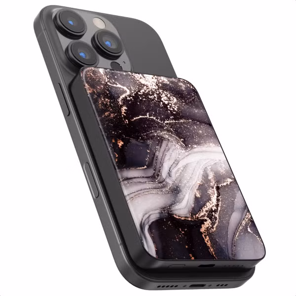 Selencia Vivid MagSafe Powerbank 5.000 mAh - Draadloze Powerbank - MagSafe en Qi2 - Black / Chic Marble Black